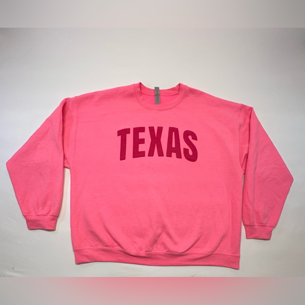 Gildan Bright Pink Sweatshirt with Dark Pink TEXAS Print Size 2XL
